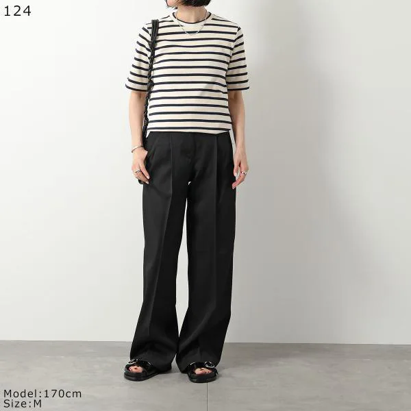 ジルサンダー プラス Tシャツ J40GC0111 J46497 レディース クルーネック 半袖 リブ カットソー コットン ボーダー ロゴパッチ