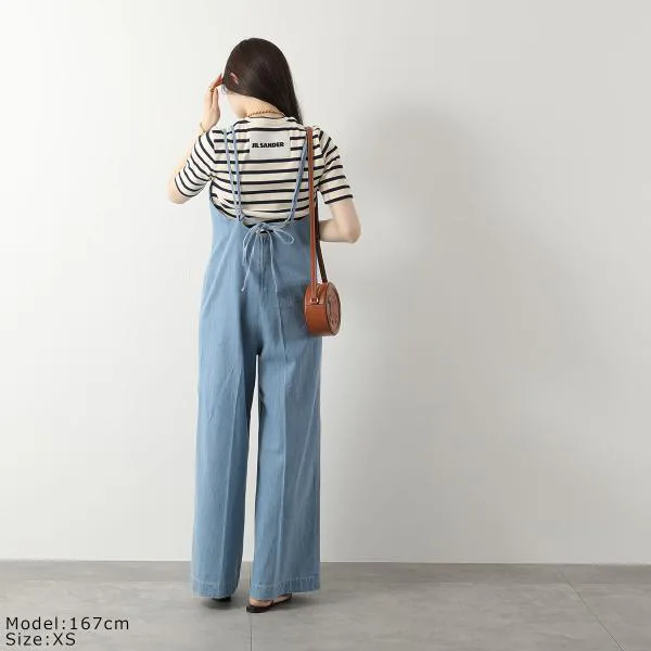 ジルサンダー プラス Tシャツ J40GC0111 J46497 レディース クルーネック 半袖 リブ カットソー コットン ボーダー ロゴパッチ