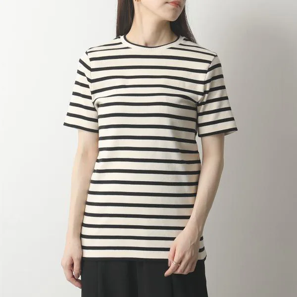ジルサンダー プラス Tシャツ J40GC0111 J46497 レディース クルーネック 半袖 リブ カットソー コットン ボーダー ロゴパッチ