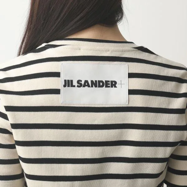 ジルサンダー プラス Tシャツ J40GC0111 J46497 レディース クルーネック 半袖 リブ カットソー コットン ボーダー ロゴパッチ