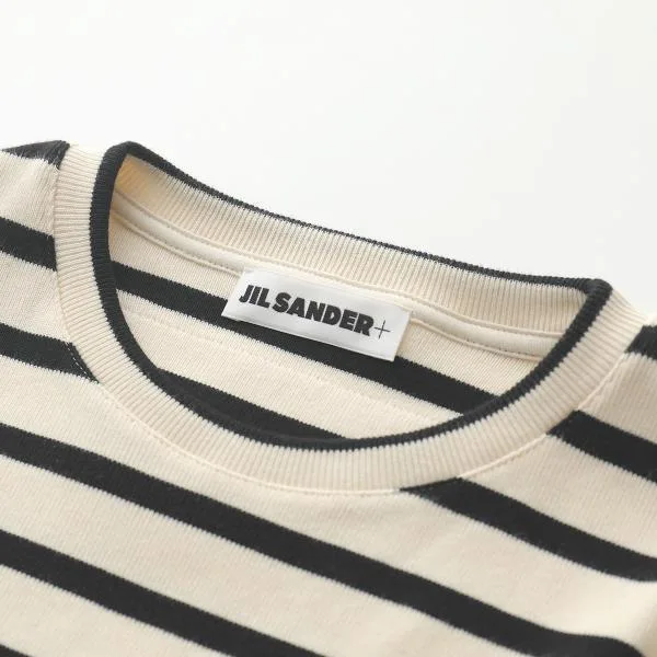ジルサンダー プラス Tシャツ J40GC0111 J46497 レディース クルーネック 半袖 リブ カットソー コットン ボーダー ロゴパッチ