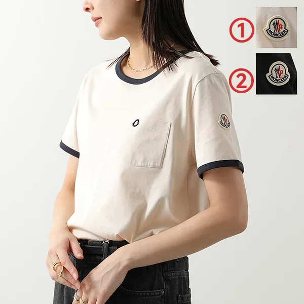 モンクレール Tシャツ 8C00019 89AUO レディース コットン クルーネック 半袖 刺繍ロゴ カラー2色