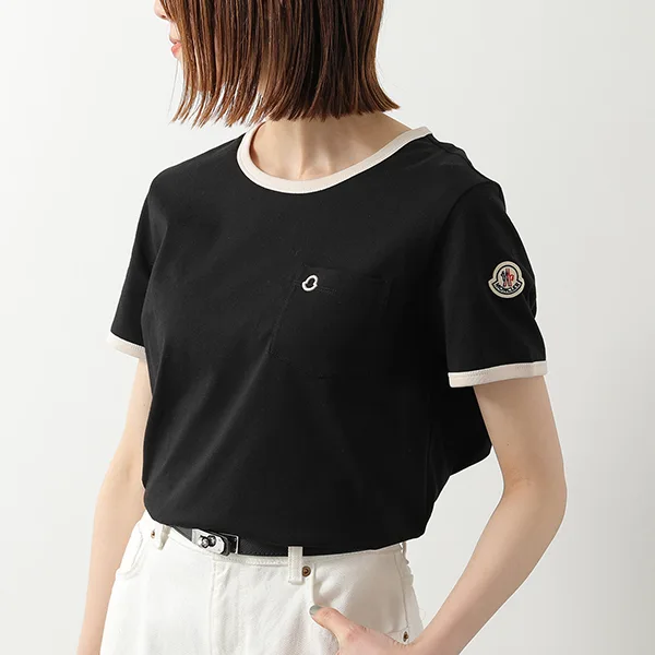 モンクレール Tシャツ 8C00019 89AUO レディース コットン クルーネック 半袖 刺繍ロゴ カラー2色