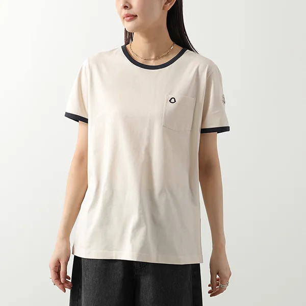 モンクレール Tシャツ 8C00019 89AUO レディース コットン クルーネック 半袖 刺繍ロゴ カラー2色