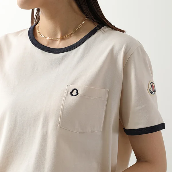 モンクレール Tシャツ 8C00019 89AUO レディース コットン クルーネック 半袖 刺繍ロゴ カラー2色