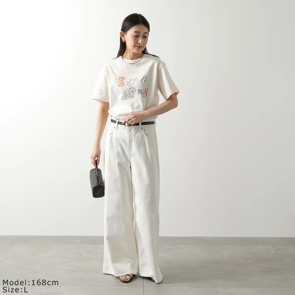 セリーヌ 半袖 Tシャツ RX0IE1242.GGY4 レディース ロゴ 刺繍 クルーネック コットン カットソー クリーム