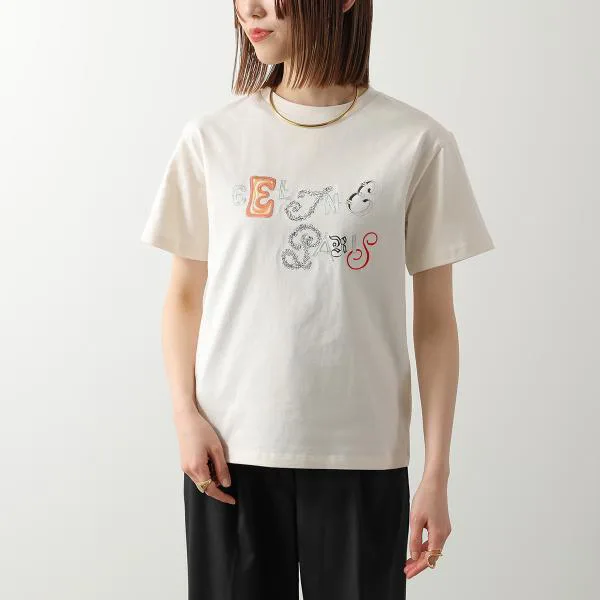 セリーヌ 半袖 Tシャツ RX0IE1242.GGY4 レディース ロゴ 刺繍 クルーネック コットン カットソー クリーム