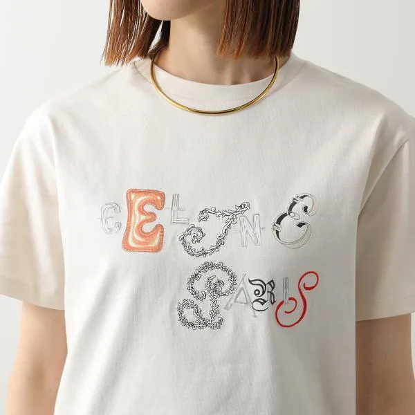 セリーヌ 半袖 Tシャツ RX0IE1242.GGY4 レディース ロゴ 刺繍 クルー