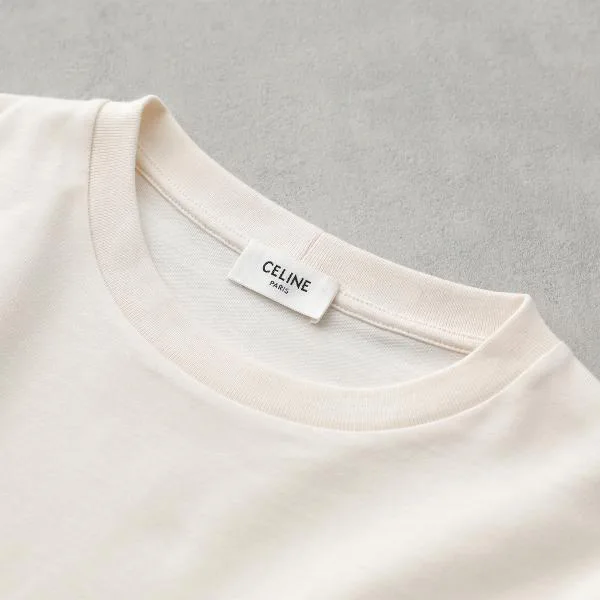 セリーヌ 半袖 Tシャツ RX0IE1242.GGY4 レディース ロゴ 刺繍 クルーネック コットン カットソー クリーム