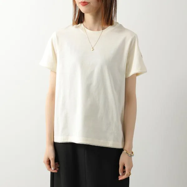 モンクレール Tシャツ MAGLIA MANICA CORTA TG 8C00027 89AUO レディース フリル ロゴパッチ カットソー コットン クルーネック 半袖