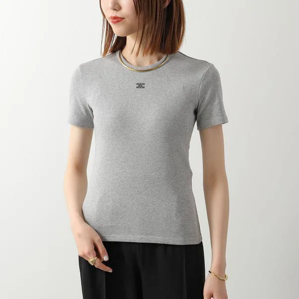 セリーヌ Tシャツ RX0M43O24.09MB レディース トリオンフ 刺繍 ロゴ クルーネック カットソー 半袖 グレー