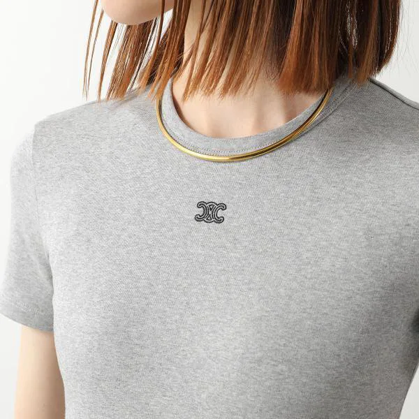 セリーヌ Tシャツ RX0M43O24.09MB レディース トリオンフ 刺繍 ロゴ クルーネック カットソー 半袖 グレー