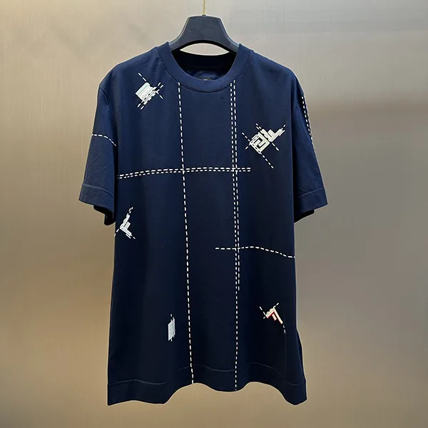 お洒落 フェンディ 青色のコットンTシャツ スーパーコピー few35872