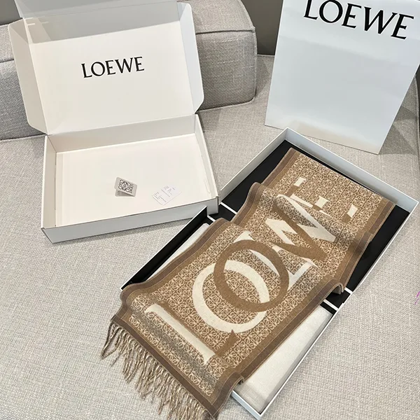 ロエベ ウール カシミア Fringed scarf フリンジ スカーフ